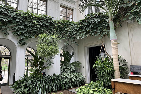 Greenery-filled courtyard at Longwood Gardens in Kennet Square, Pennsylvania, USA